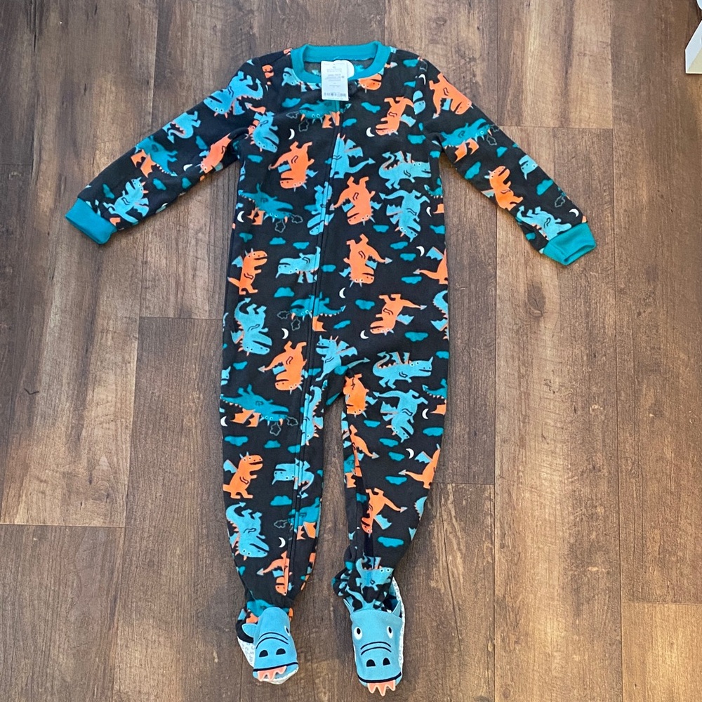 New Carter's Dinosaur Print Footie - Black and Orange